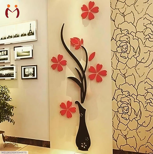 Vase in Red and Black Color Wooden Wall